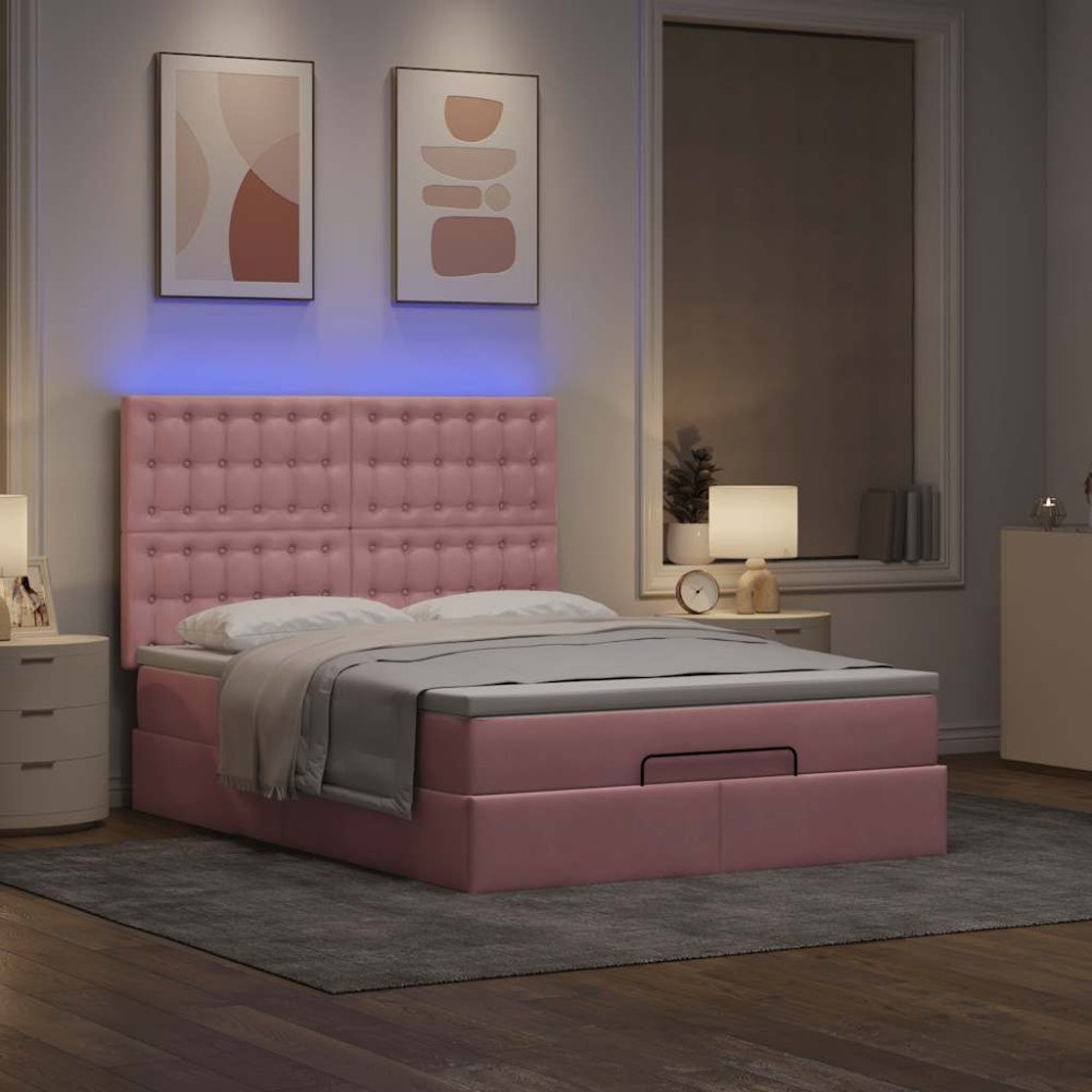 vidaXL Ottoman sängram med madrasser rosa 140x200 cm sammet
