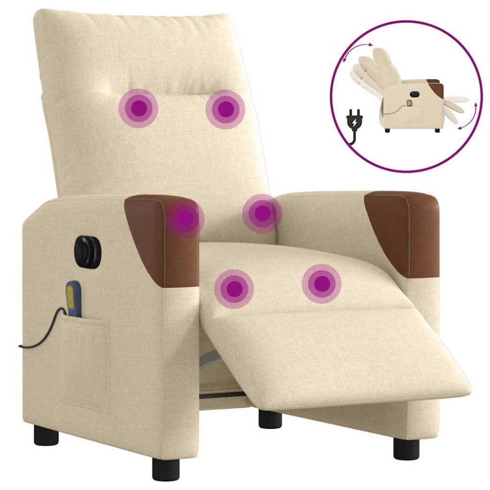 vidaXL Elektrisk massagefåtölj gräddvit tyg