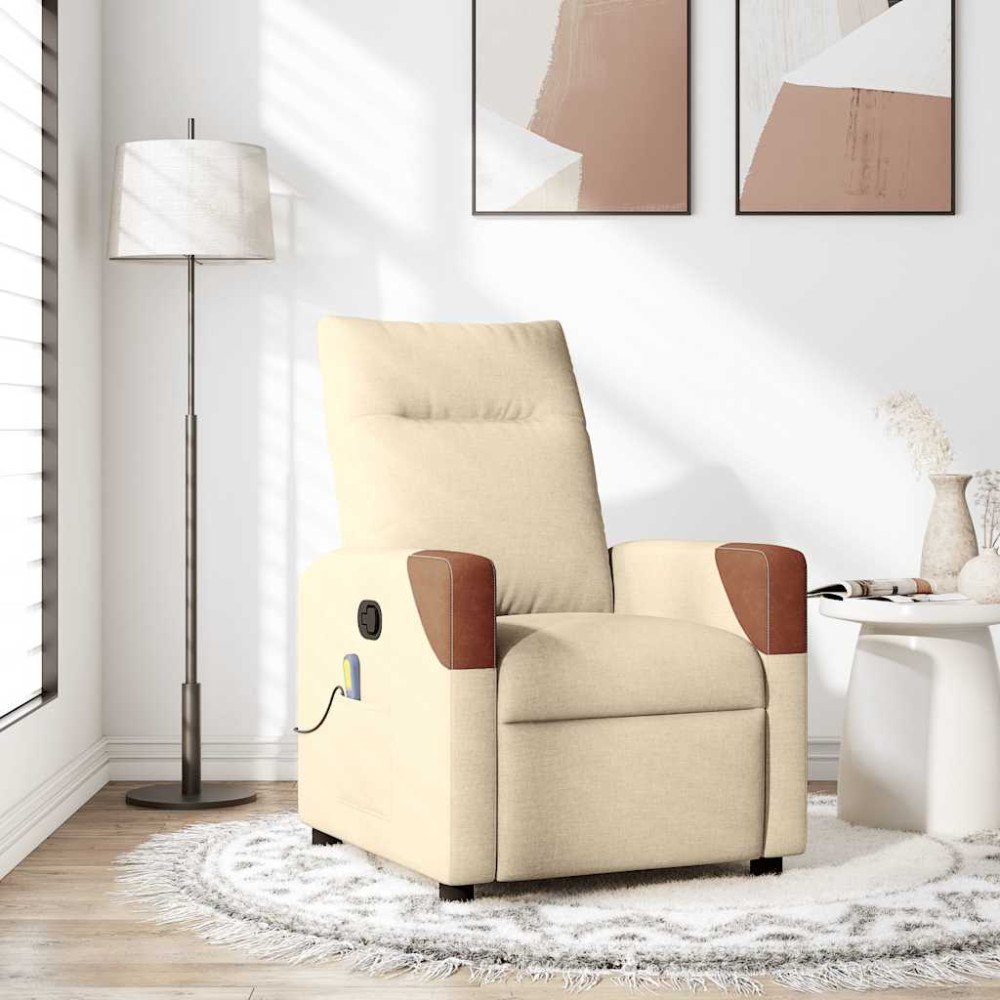 vidaXL Massagefåtölj gräddvit tyg