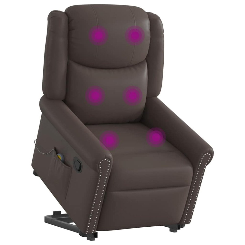 vidaXL Stå-upp massagestol glänsande brun konstläder