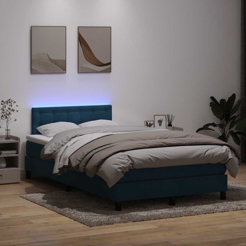 vidaXL Resårsäng med madrass och LED mörkblå 120x210 cm sammet
