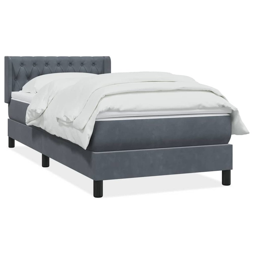 vidaXL Resårsäng med madrass mörkgrå 90x220 cm sammet