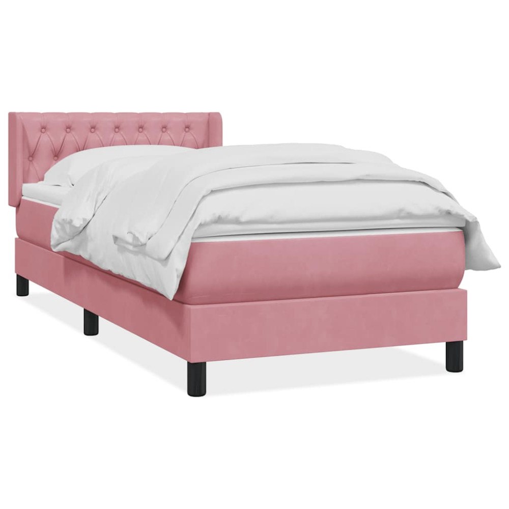 vidaXL Resårsäng med madrass rosa 90x220 cm sammet