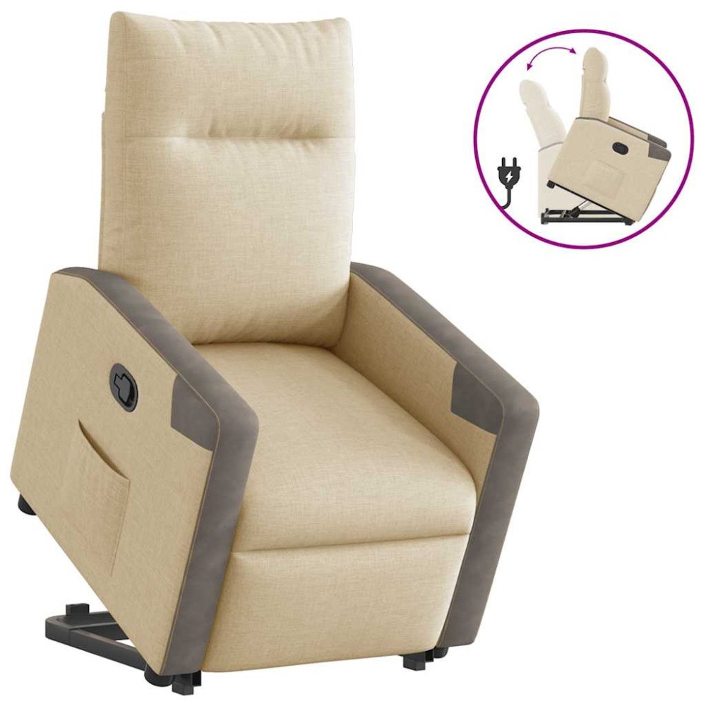 vidaXL Reclinerfåtölj med uppresningshjälp gräddvit tyg