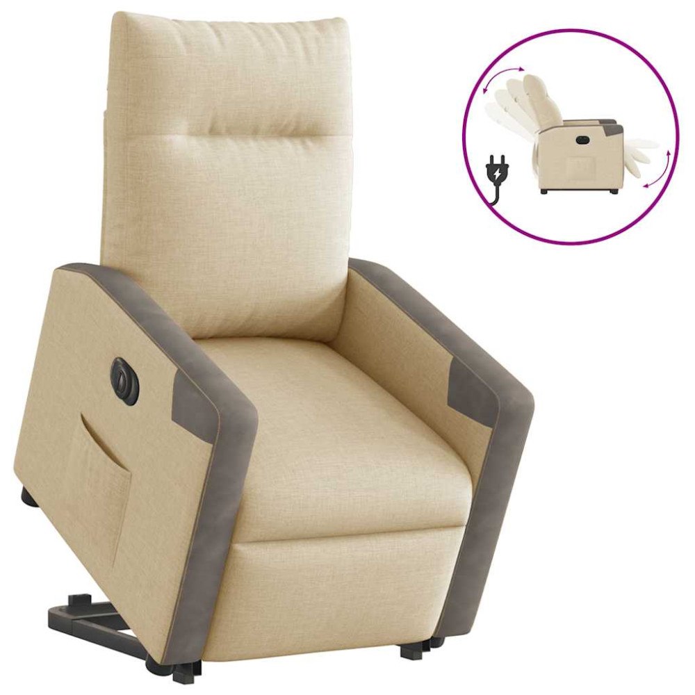 vidaXL Elektrisk reclinerfåtölj med uppresningshjälp gräddvit tyg