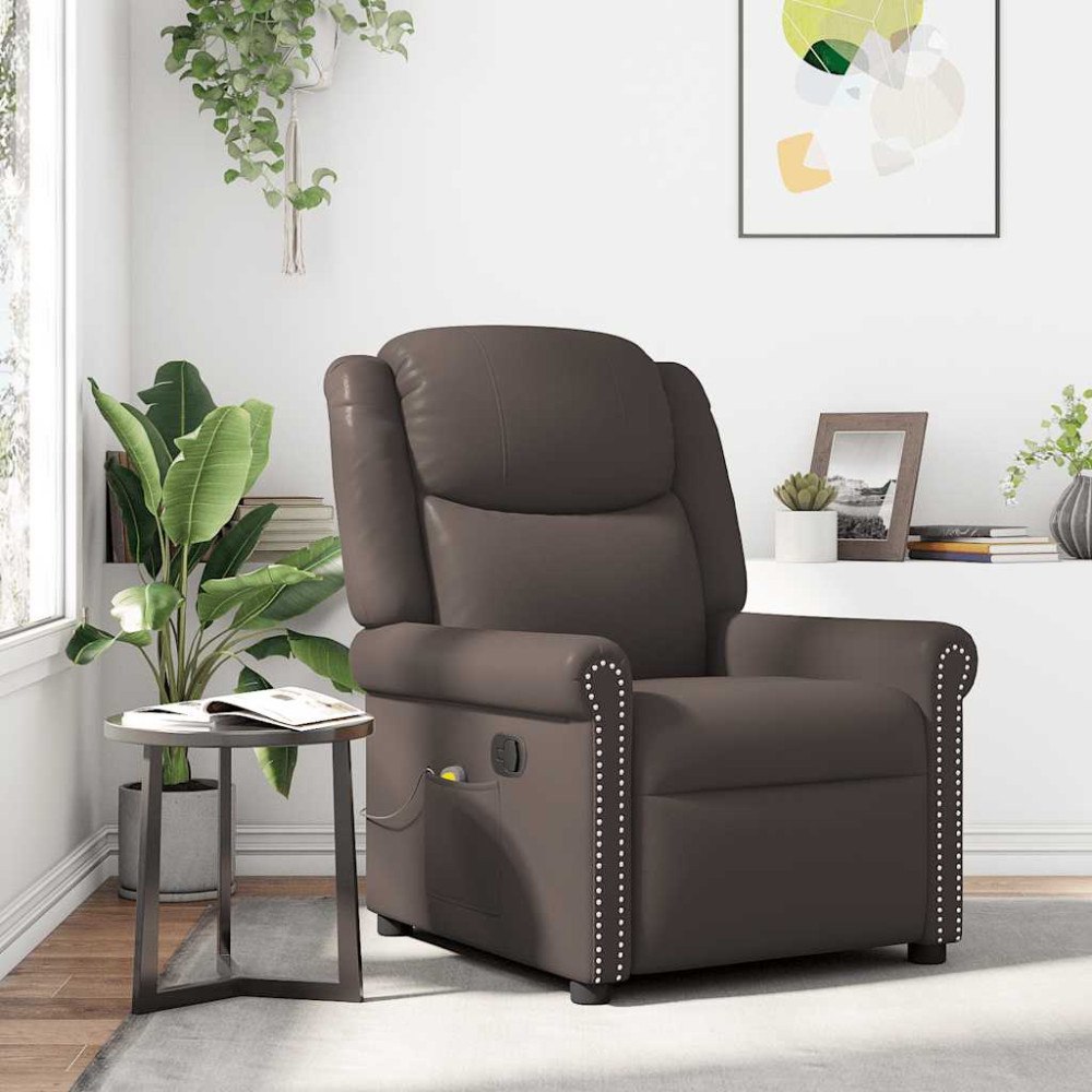 vidaXL Massagefåtölj brun glansig konstläder