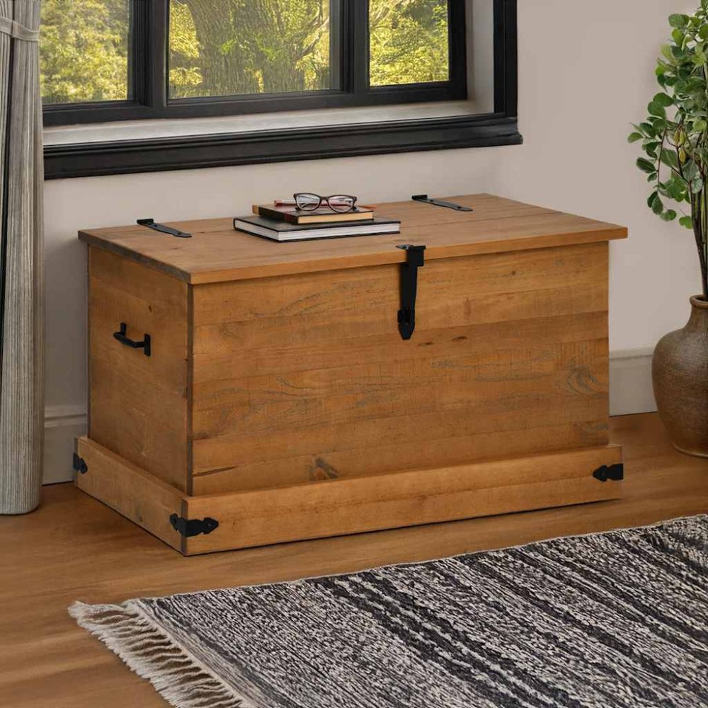 vidaXL Förvaringskista HALDEN 91x48x47 cm massiv trä furu