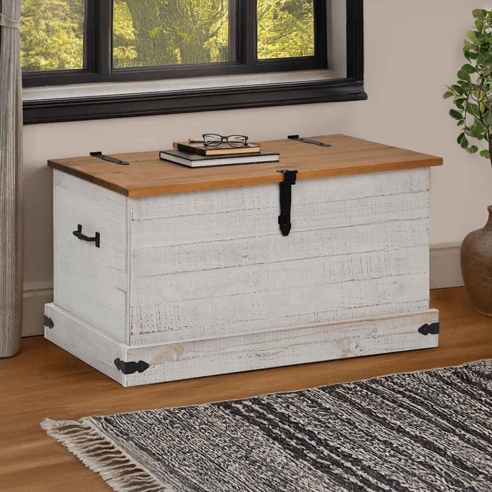 vidaXL Förvaringskista HALDEN vit 91x48x47 cm massiv trä furu