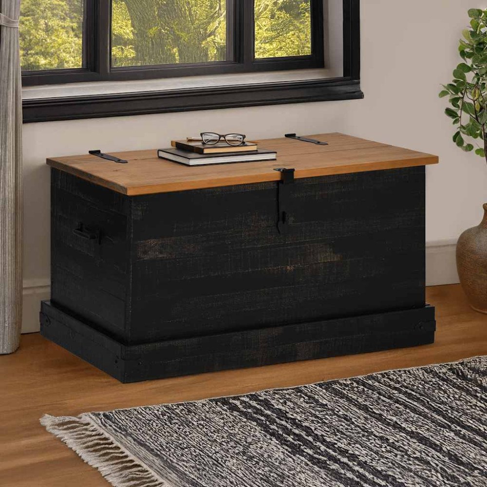 vidaXL Förvaringskista HALDEN svart 91x48x47 cm massiv trä furu