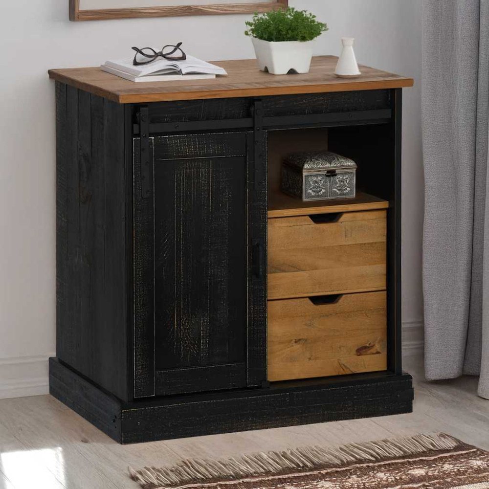 vidaXL Skänk HALDEN med skjutdörr svart 80x40x80 cm massivt trä
