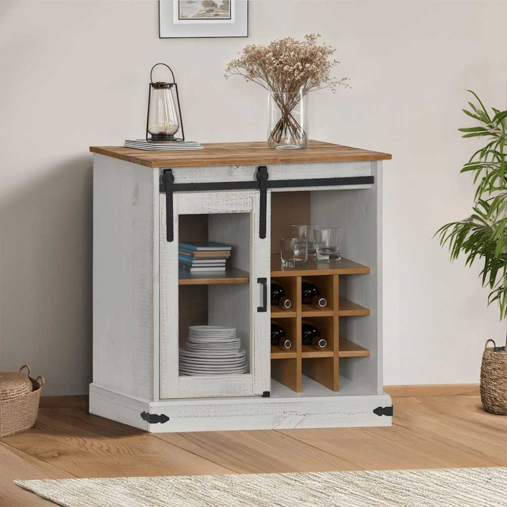 vidaXL Skänk HALDEN med skjutdörr vit 80x40x80 cm massivt trä