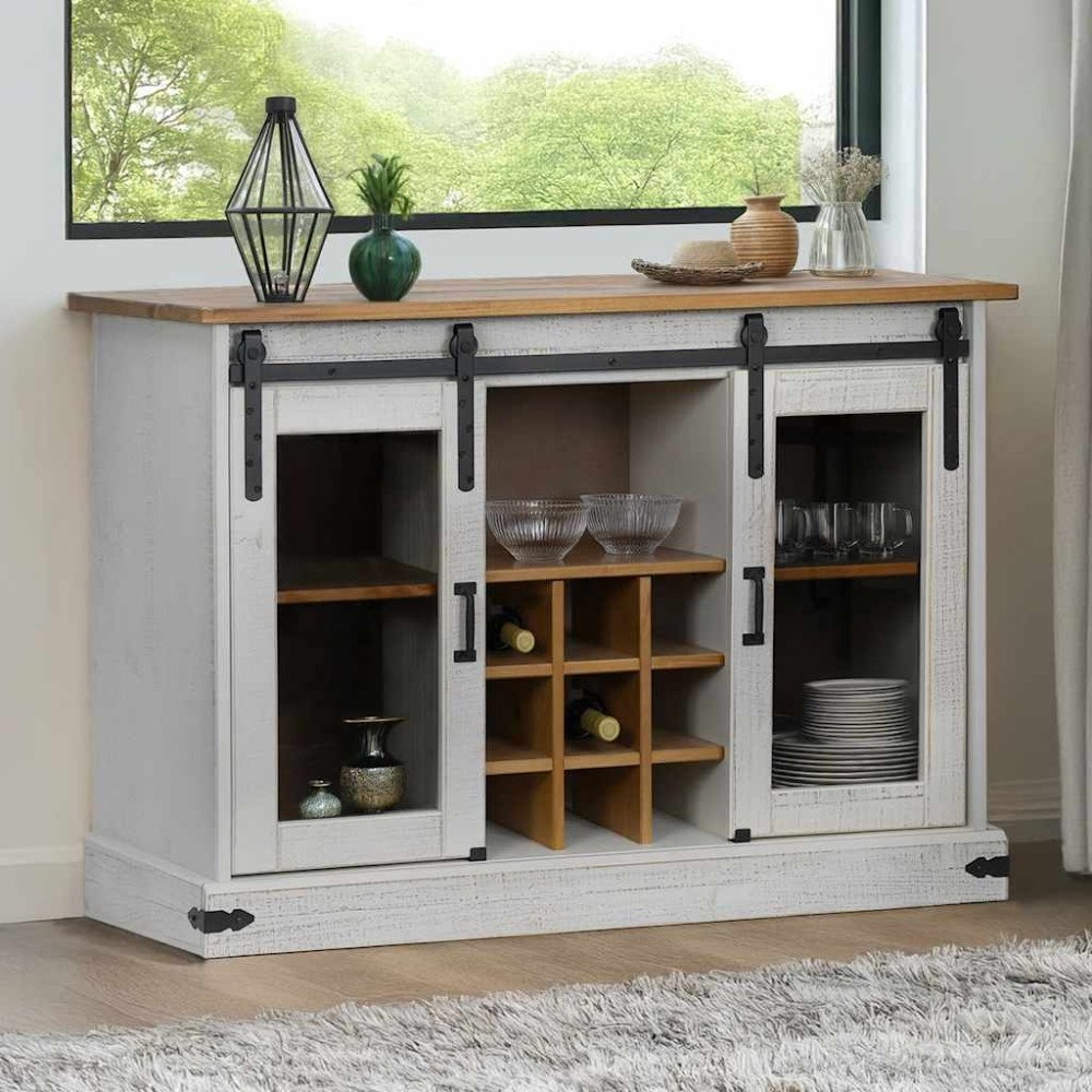 vidaXL Skänk HALDEN 2 skjutdörrar vit 112x40x80 cm massivt trä