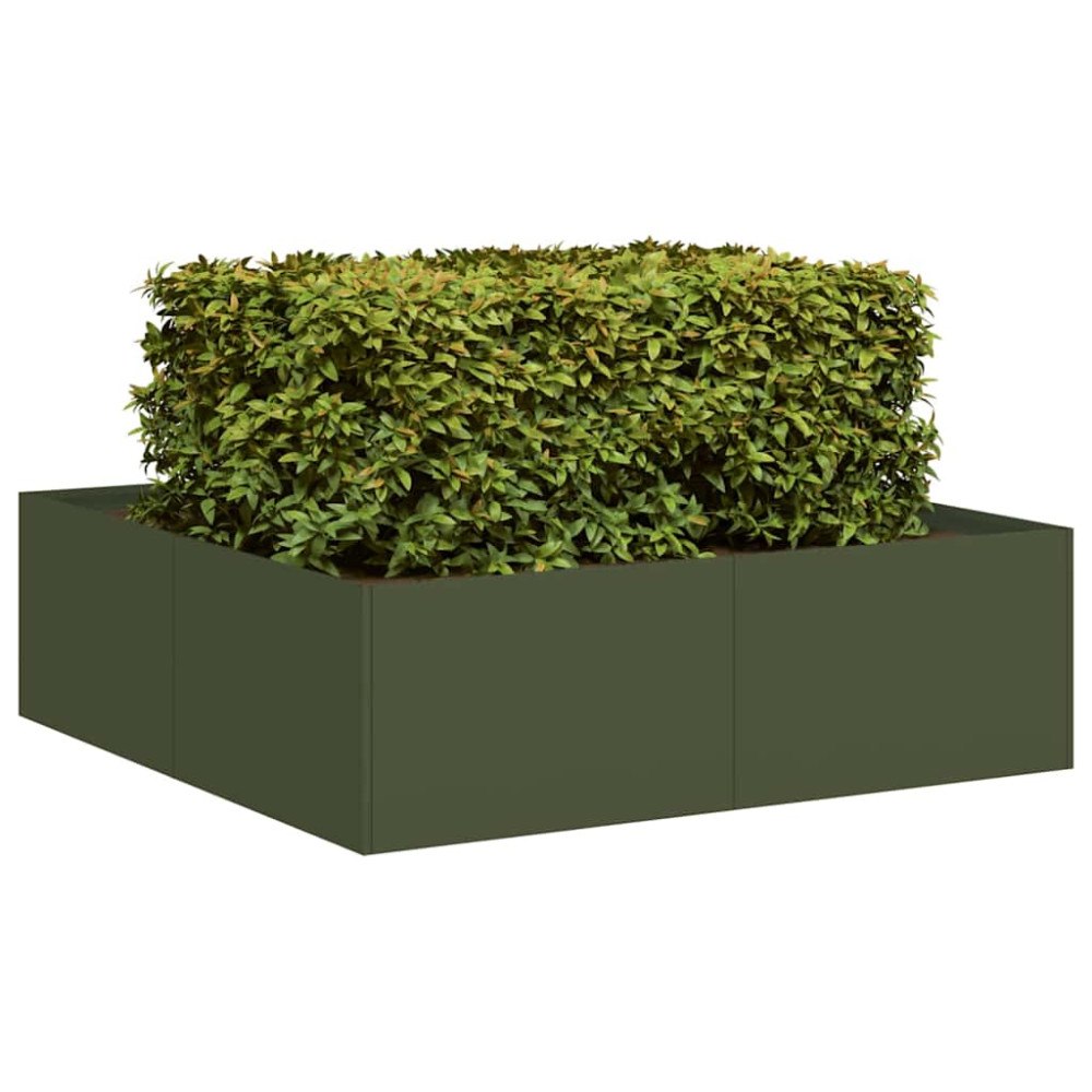vidaXL Planteringskärl olivgrön 100x100x30 cm stål