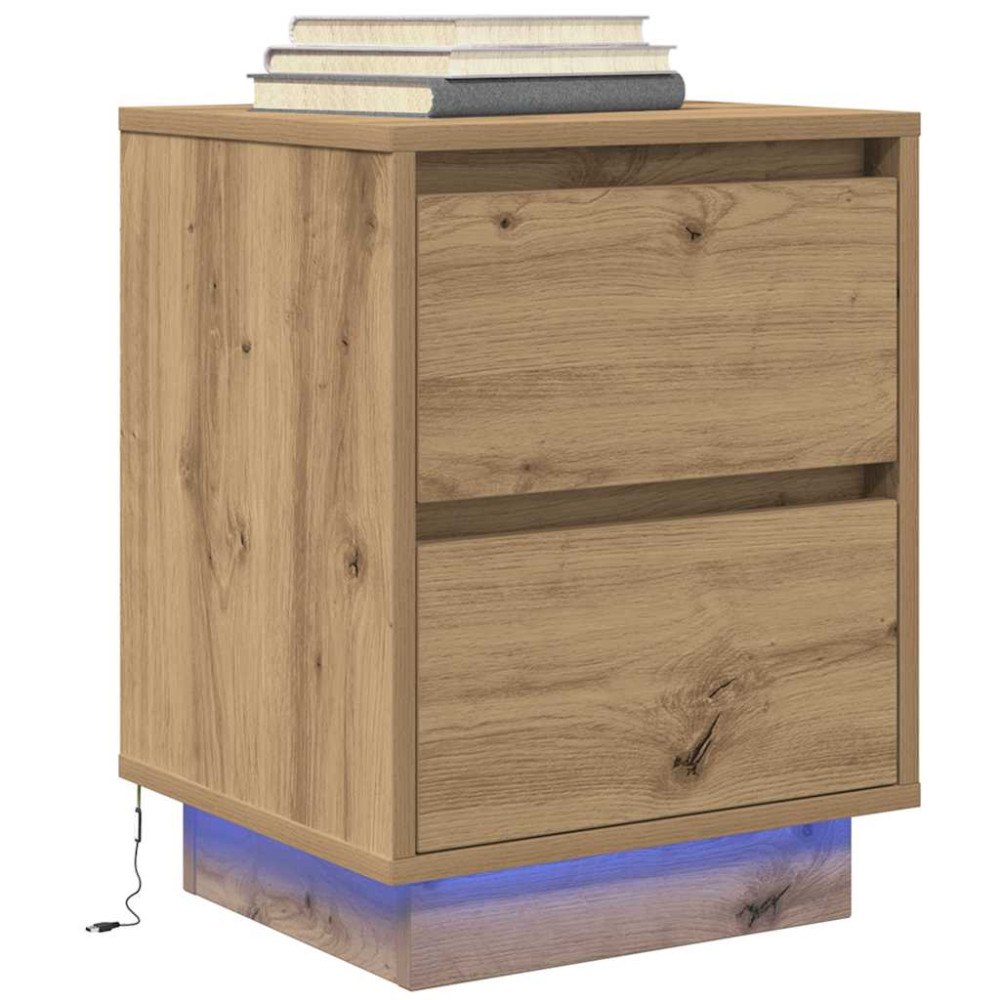 vidaXL Sängbord med LED-belysning artisan ek 38x34x50 cm