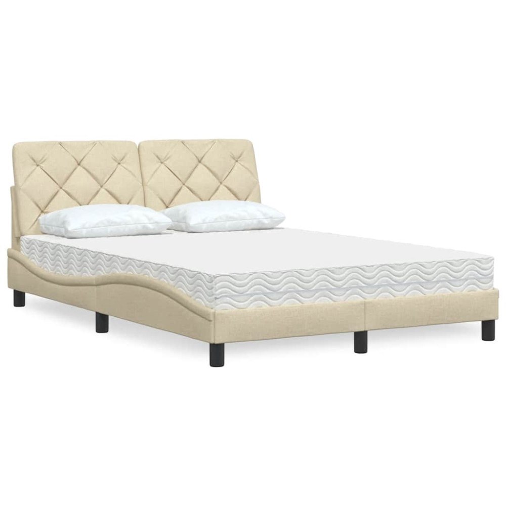 vidaXL Bed with Mattress Cream 140x200 cm Fabric