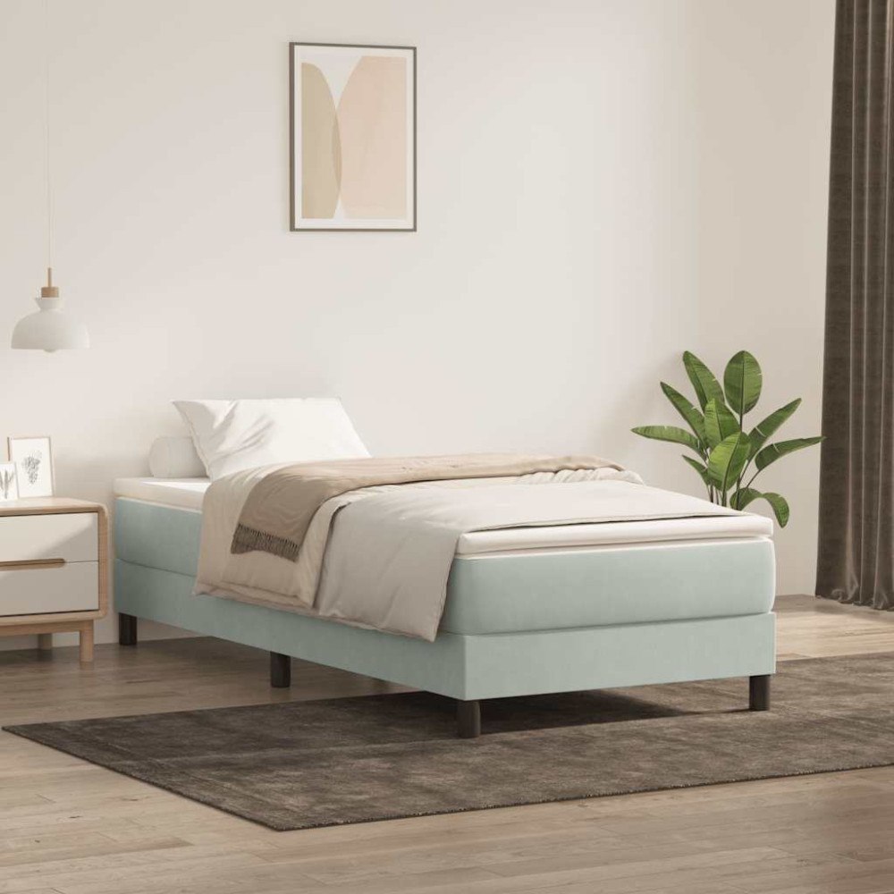vidaXL Ramsäng med madrass ljusgrå 90x210 cm sammet