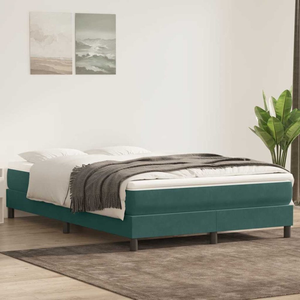vidaXL Ramsäng med madrass mörkgrönt 140x210 cm sammet