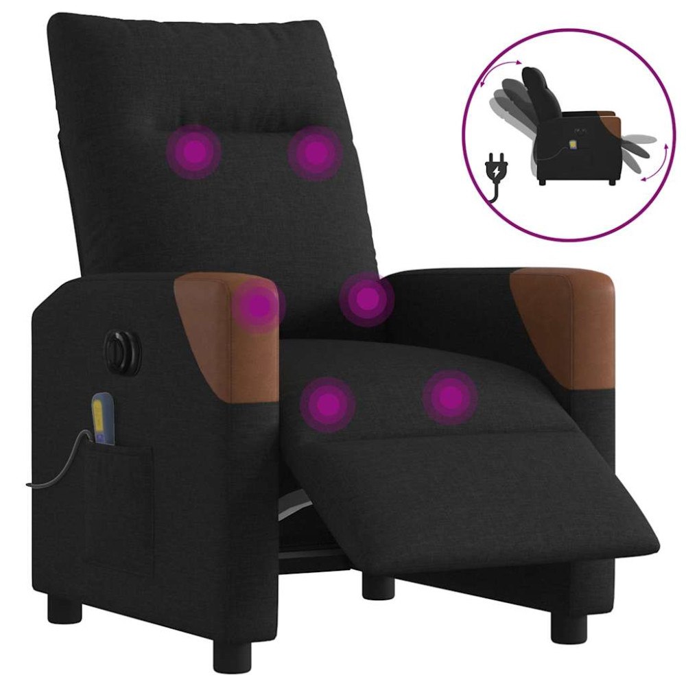 vidaXL Elektrisk massagefåtölj med uppresningshjälp svart tyg