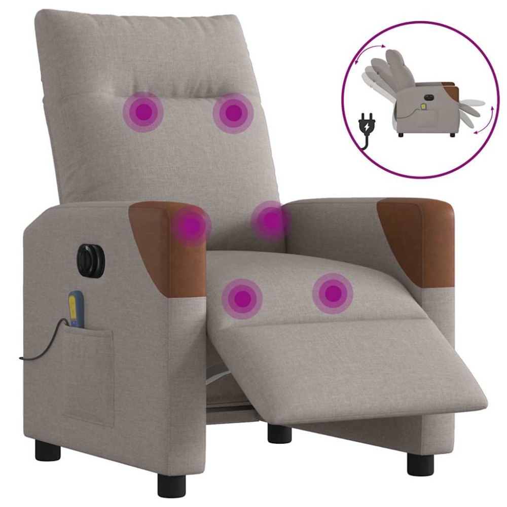 vidaXL Elektrisk massagefåtölj taupe tyg