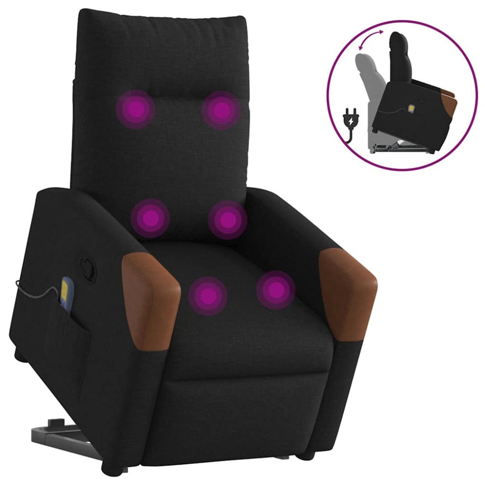 vidaXL Massagefåtölj med uppresningshjälp svart tyg