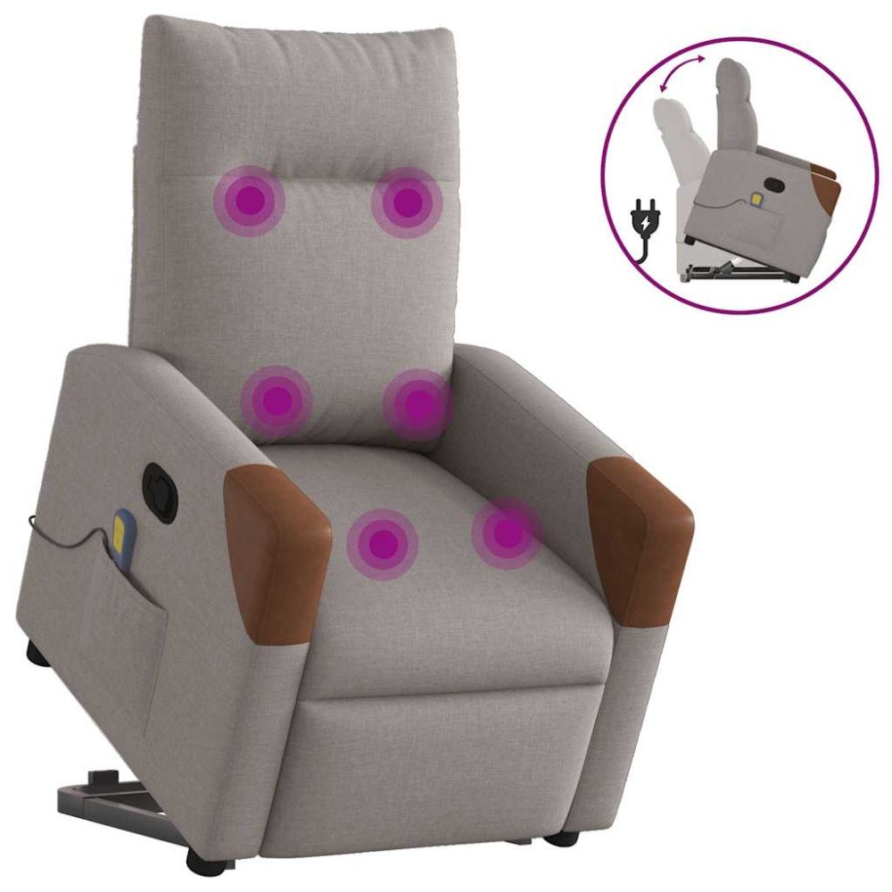vidaXL Massagefåtölj med uppresningshjälp taupe tyg