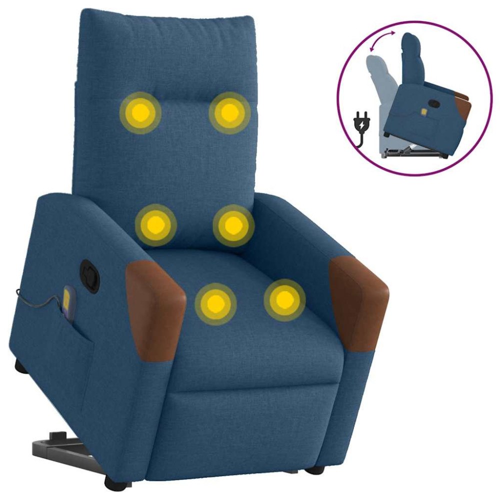 vidaXL Massagefåtölj med uppresningshjälp blå tyg
