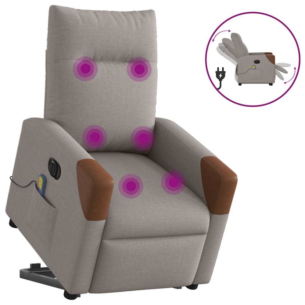 vidaXL Elektrisk massagefåtölj med uppresningshjälp taupe tyg