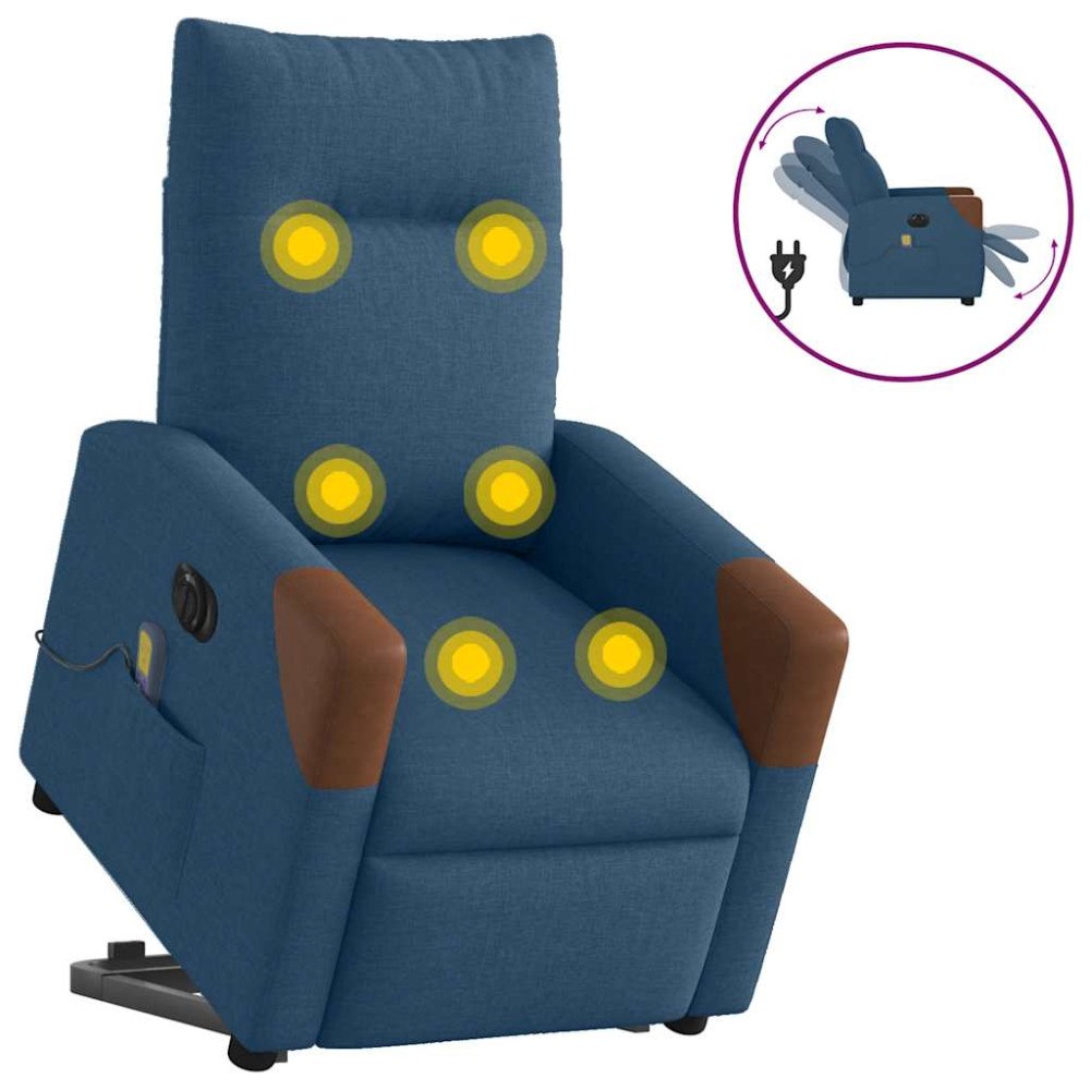 vidaXL Elektrisk massagefåtölj med uppresningshjälp blå tyg