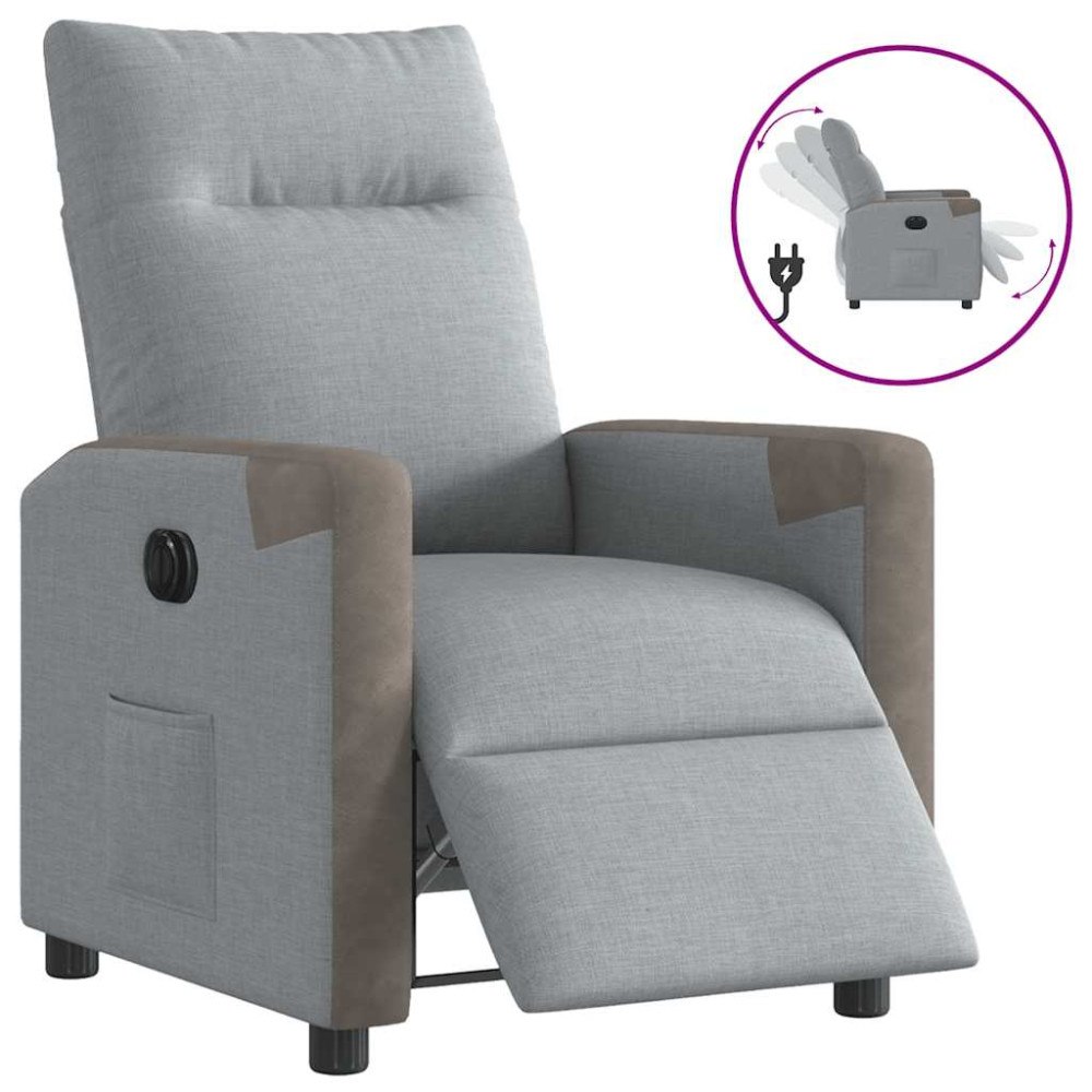 vidaXL Elektrisk reclinerfåtölj ljusgrå tyg