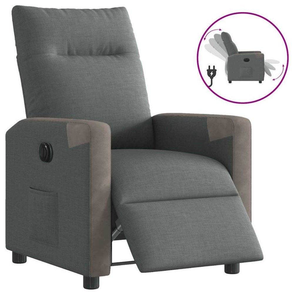 vidaXL Elektrisk reclinerfåtölj mörkgrå tyg