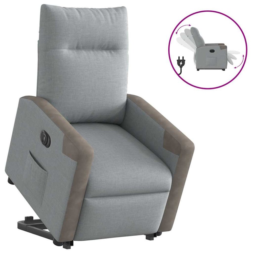 vidaXL Elektrisk reclinerfåtölj med uppresningshjälp ljusgrå tyg