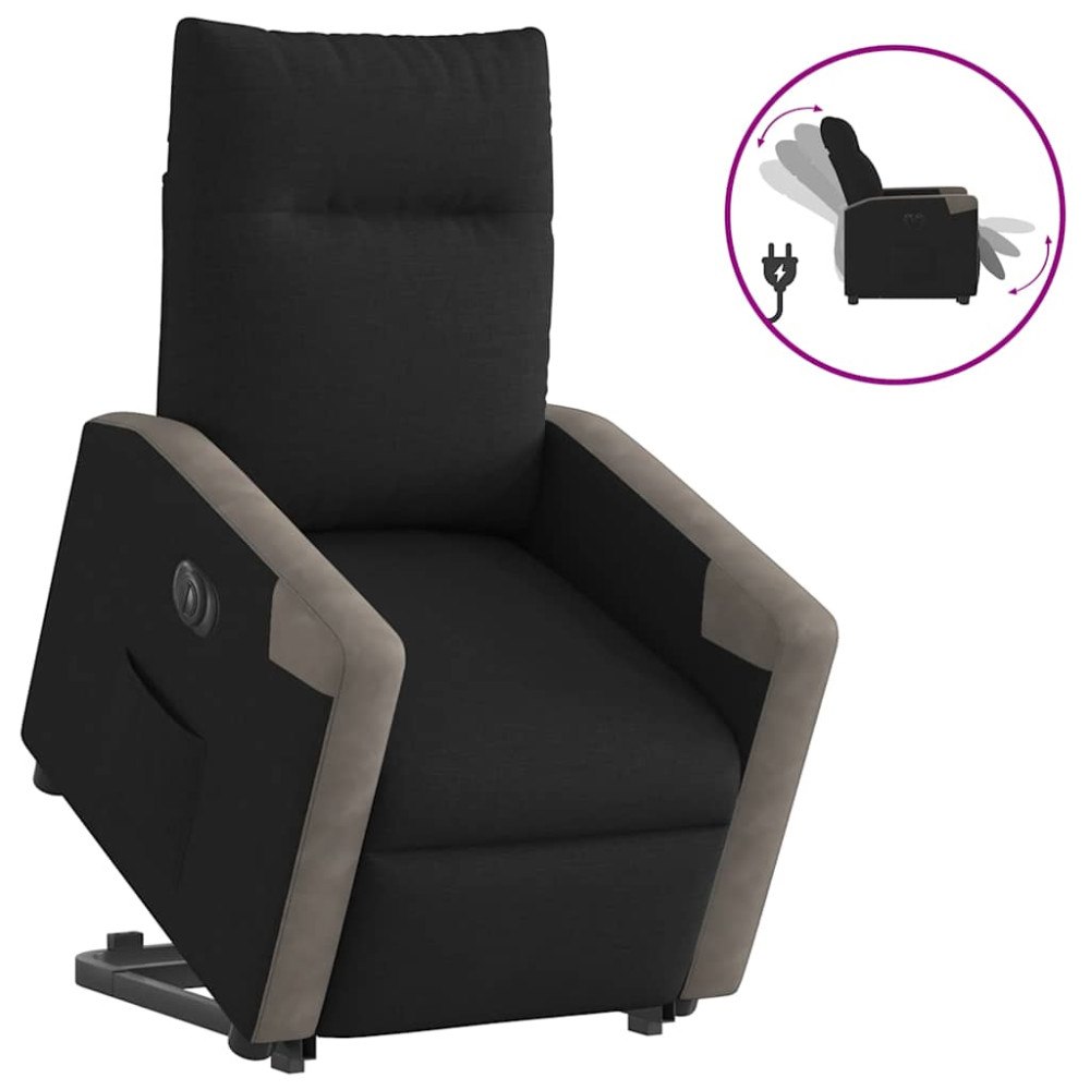 vidaXL Elektrisk reclinerfåtölj med uppresningshjälp svart tyg