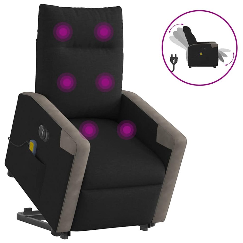 vidaXL Elektrisk massagefåtölj med uppresningshjälp svart tyg