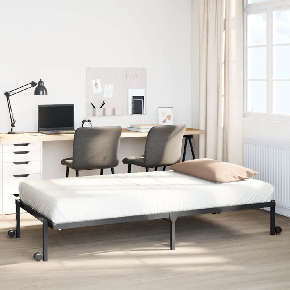 vidaXL Sängram utan madrass hopfällbar svart 107x203 cm stål