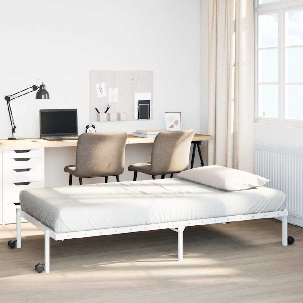 vidaXL Sängram utan madrass hopfällbar vit 90x200 cm stål