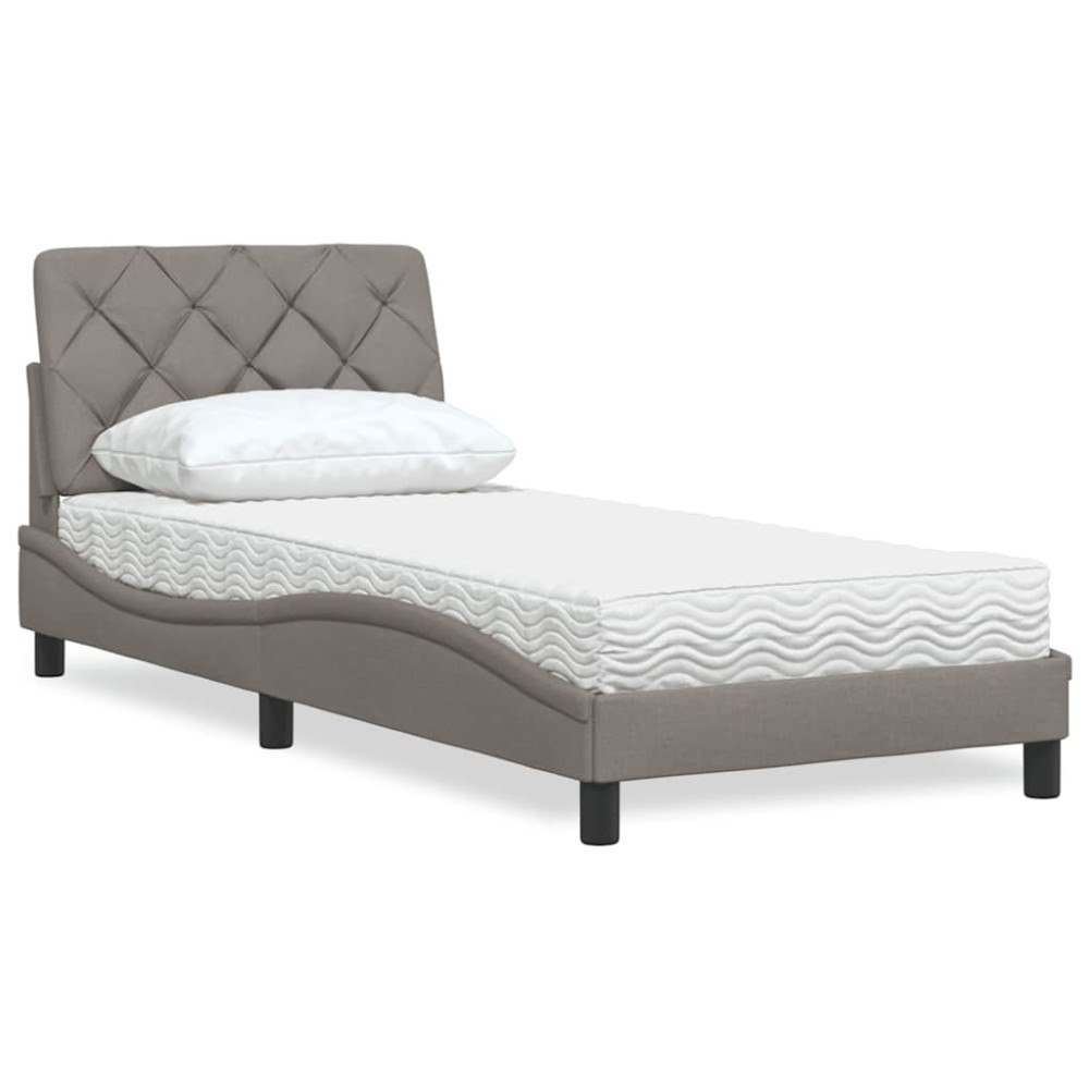 vidaXL Säng med madrass taupe 90x200 cm tyg
