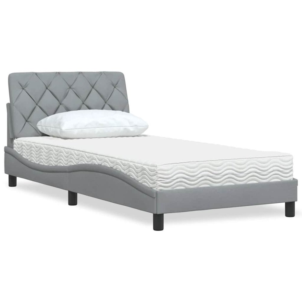 vidaXL Bed with Mattress Light Grey 100x200 cm Fabric