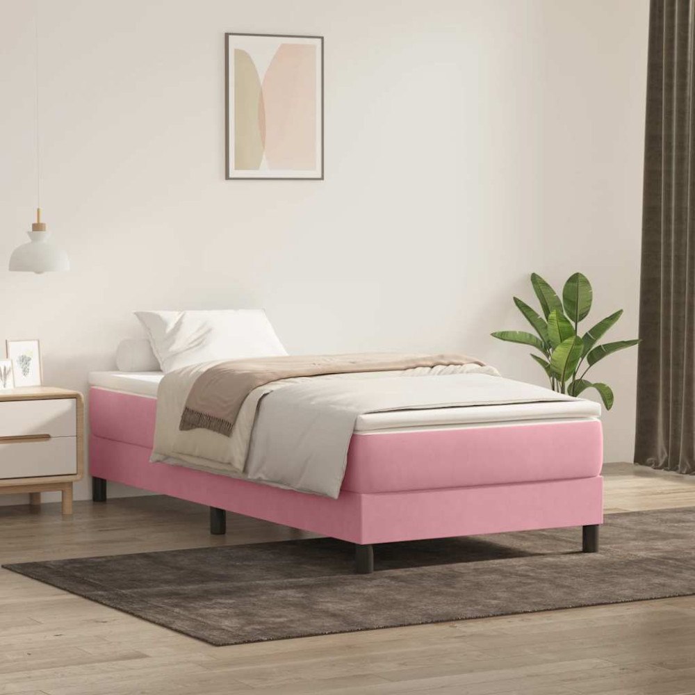 vidaXL Resårsäng utan madrass rosa 90x220 cm sammet