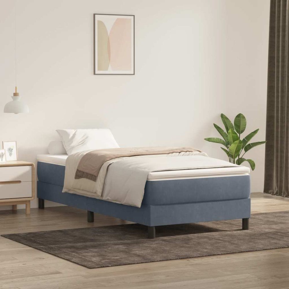 vidaXL Resårsäng med madrass mörkgrå 90x220 cm sammet