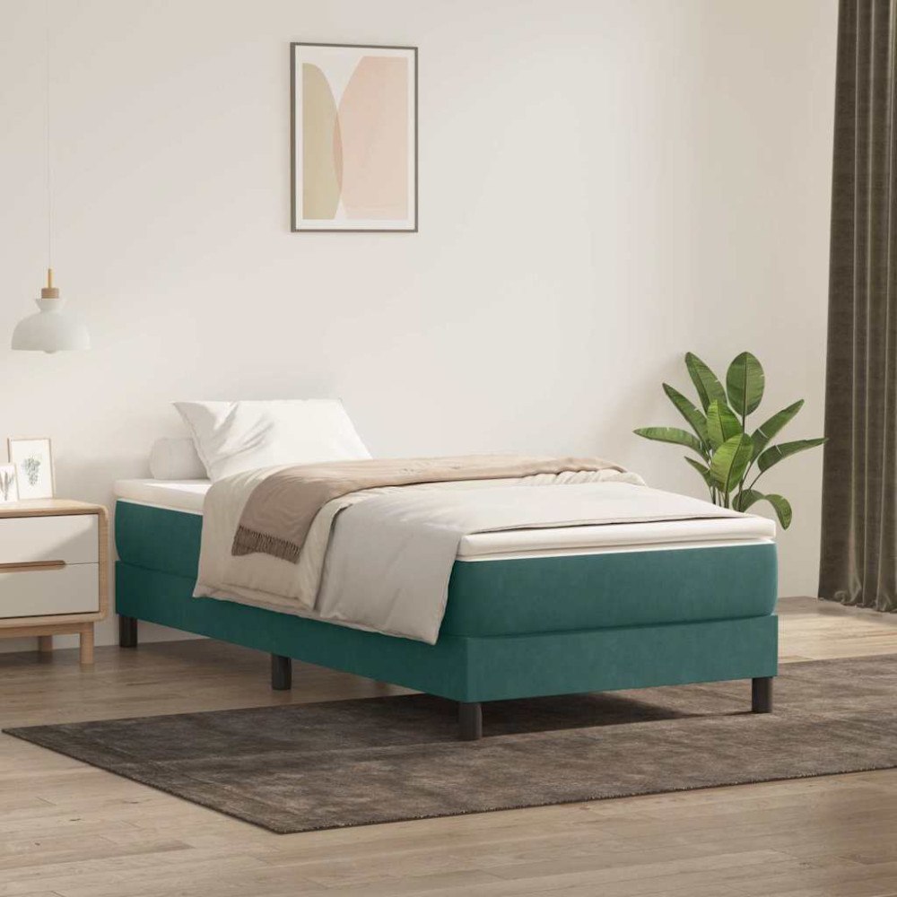 vidaXL Ramsäng med madrass mörkgrön 90x220 cm sammet
