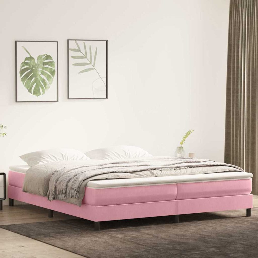 vidaXL Resårsäng med madrass rosa 180x220 cm sammet