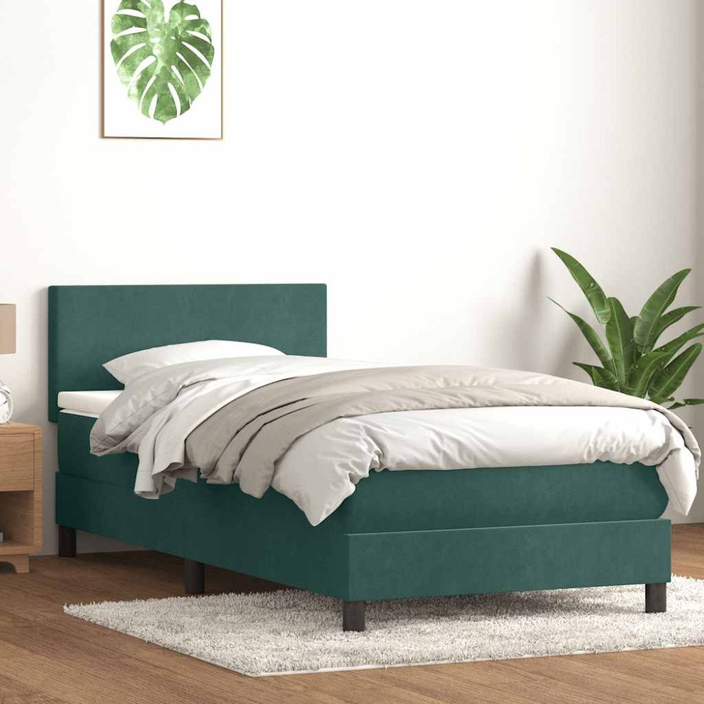 vidaXL Ramsäng med madrass mörkgrön 90x220 cm sammet