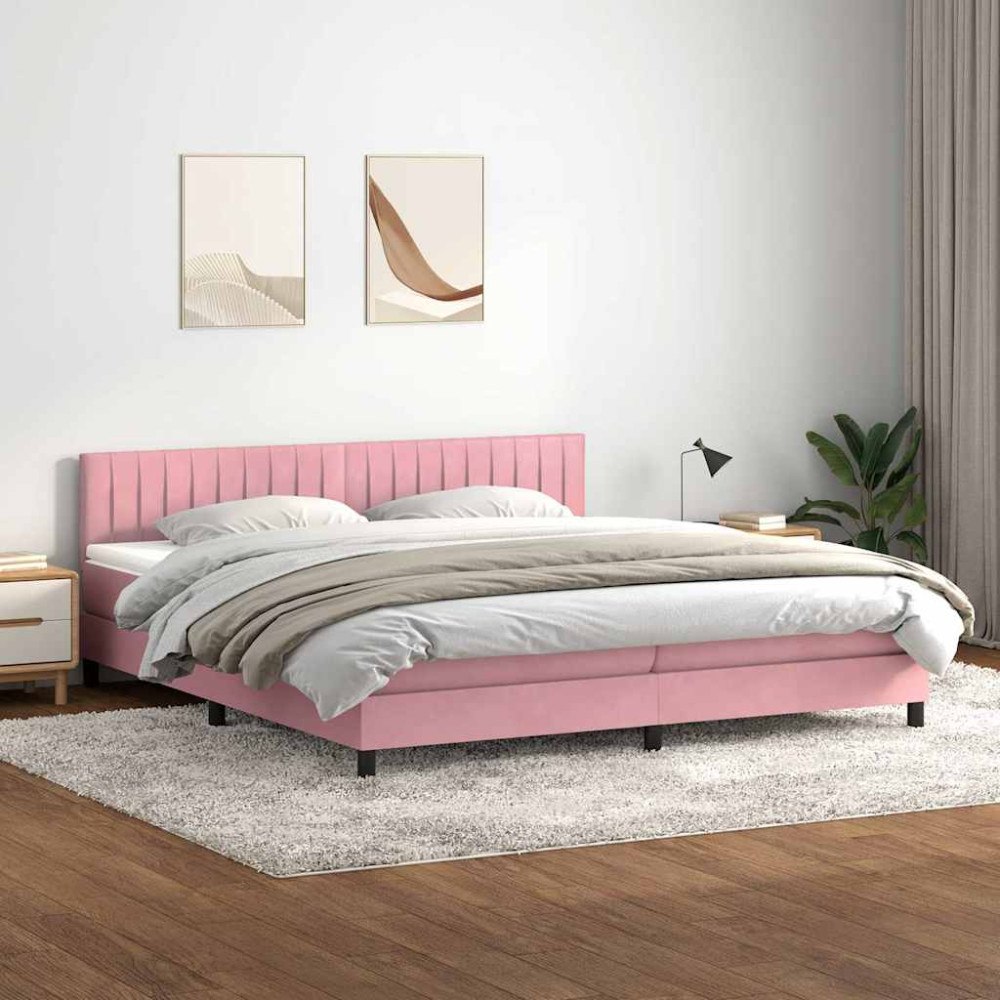 vidaXL Ramsäng med madrass rosa 200x210 cm sammet