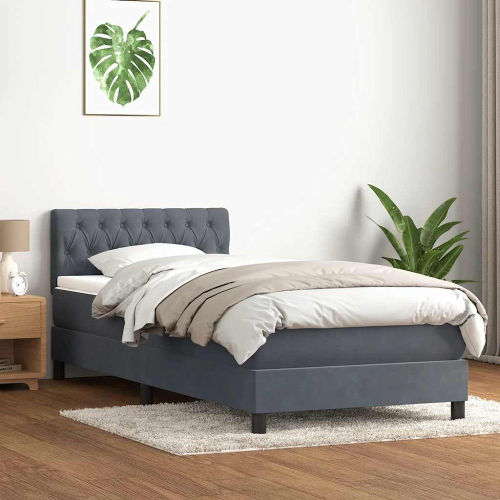 vidaXL Ramsäng med madrass mörkgrå 100x210 cm sammet