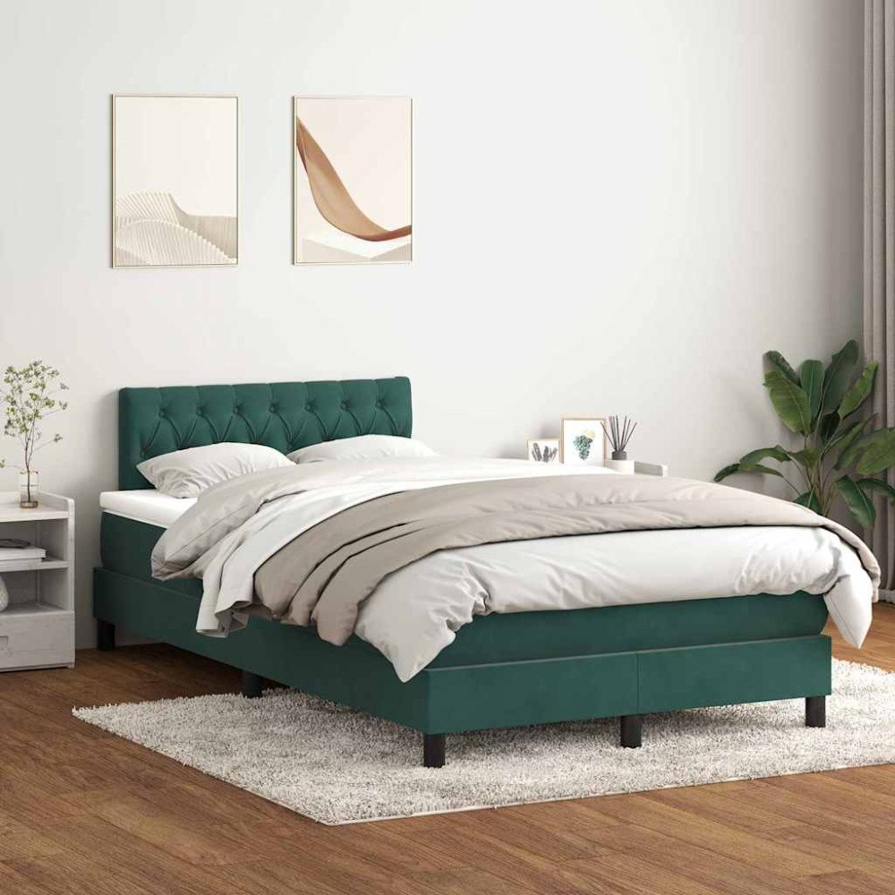 vidaXL Ramsäng med madrass mörkgrön 120x210 cm sammet
