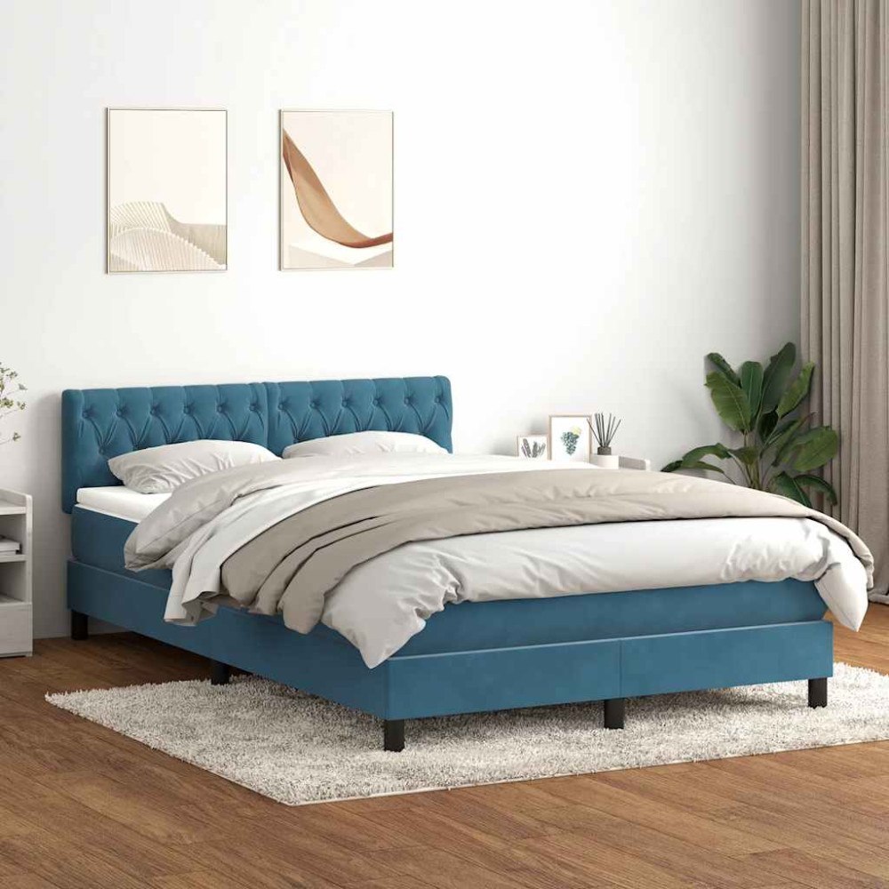 vidaXL Ramsäng med madrass mörkblå 140x210 cm sammet