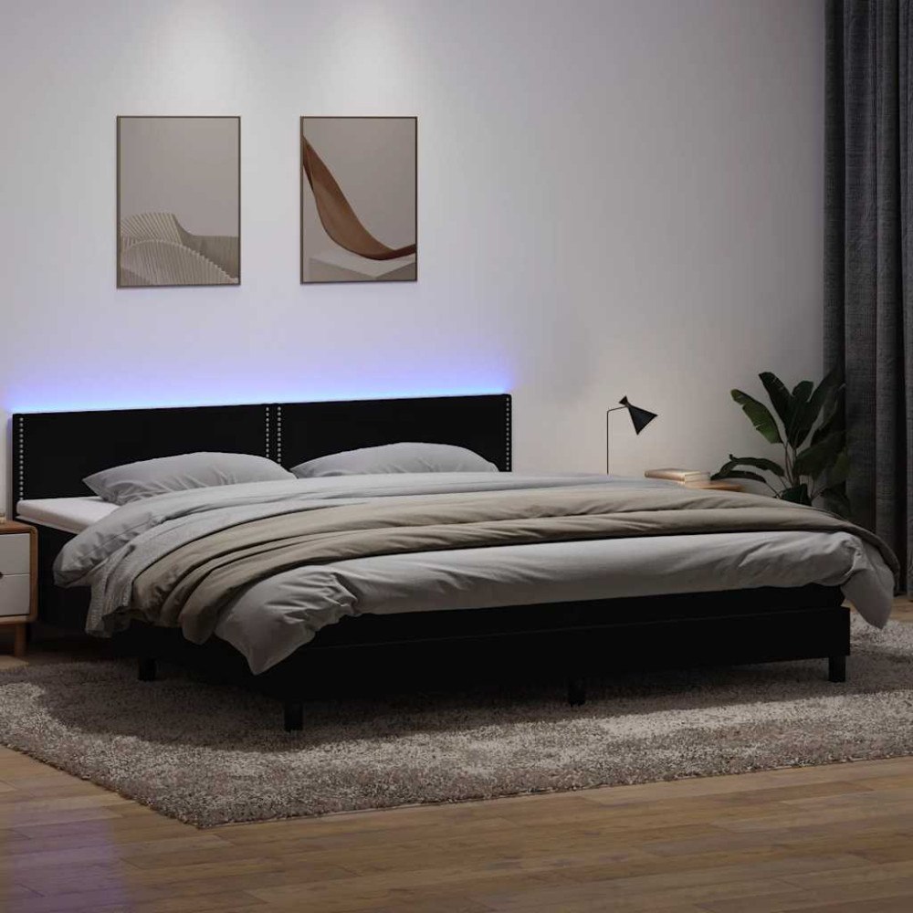 vidaXL Resårsäng med madrass och LED svart 180x220 cm sammet
