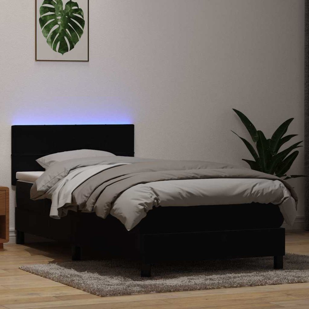 vidaXL Resårsäng med madrass och LED svart 90x210 cm sammet