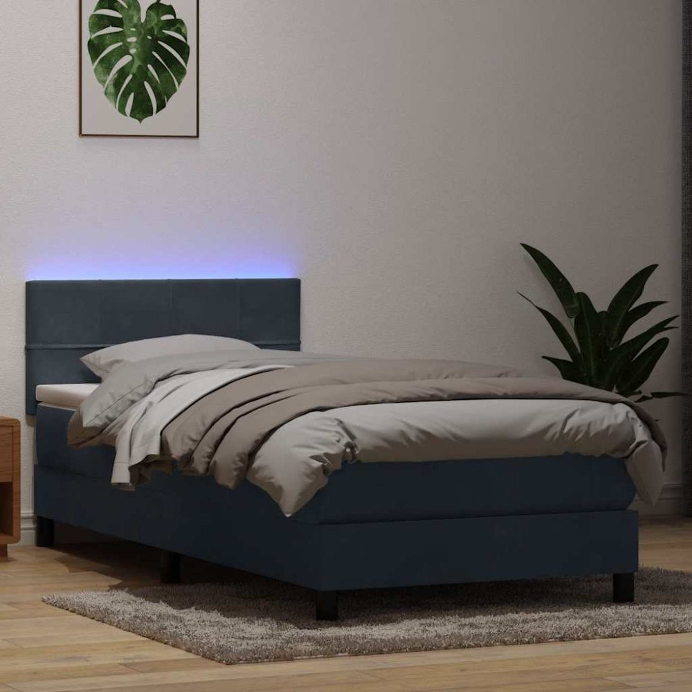 vidaXL Resårsäng med madrass och LED mörkgrå 100x210 cm sammet