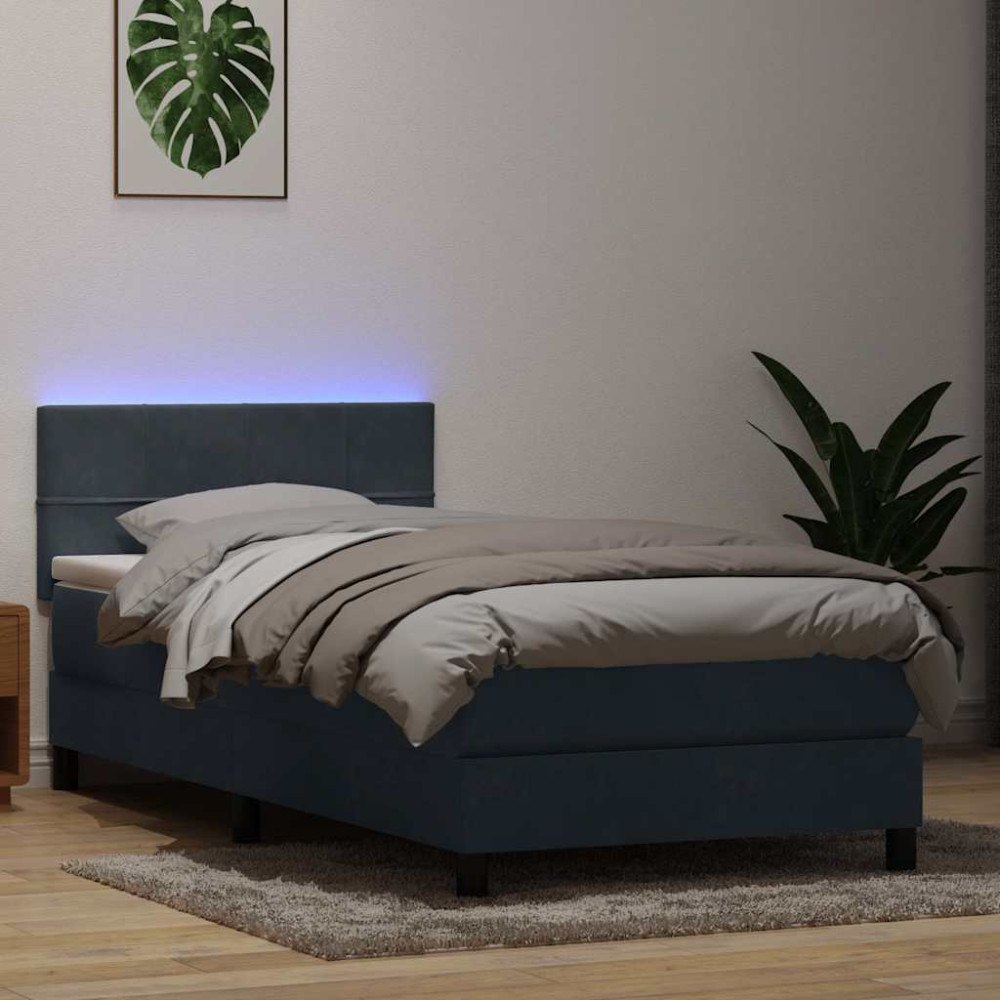 vidaXL Resårsäng med madrass och LED mörkgrå 80x220 cm sammet